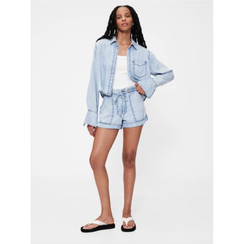 GapStudio High Rise Draped Denim Easy Shorts