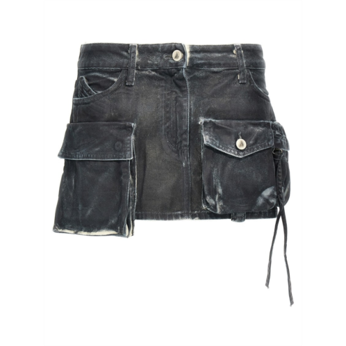 The Attico distressed black cargo mini skirt