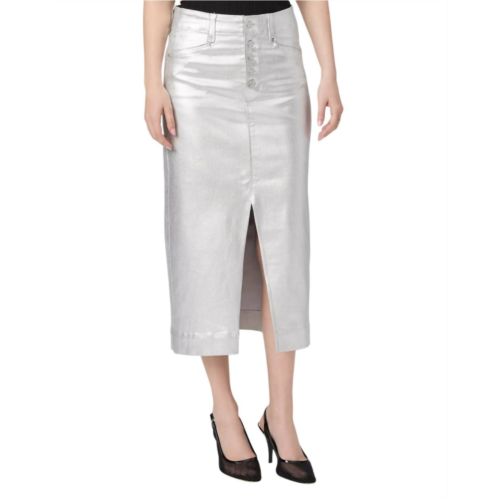 Paige meadow midi skirt in platinum silver luxe coating