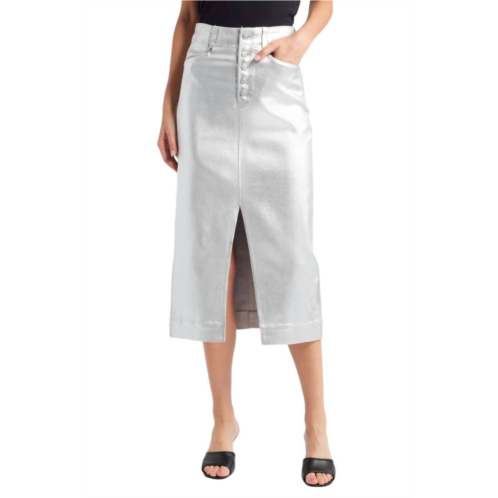 Paige meadow midi skirt in platinum silver coating