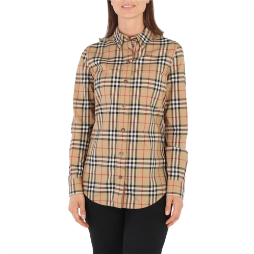 Burberry ladies vintage check stretch cotton button-down collar shirt
