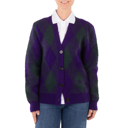 Burberry argyle-intarsia-knit v-neck wool cardigan