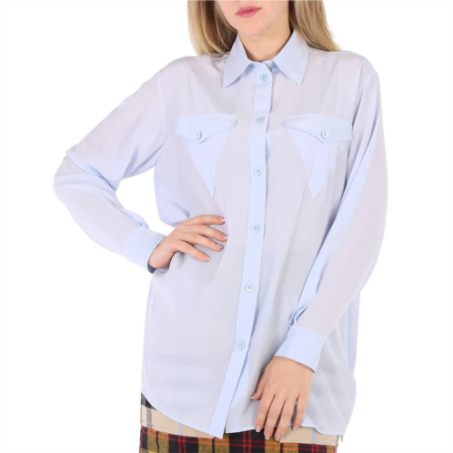 Burberry pale blue irem silk crepe de chine logo detail oversized shirt