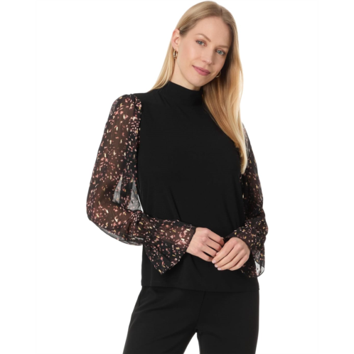 Womens CeCe Mixed Media Mock Neck Knit Top