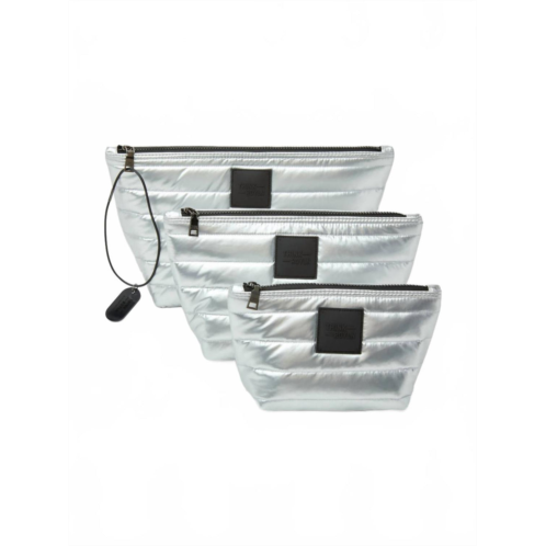 THINK ROYLN womens travel trio organizational pouches in pearl silver
