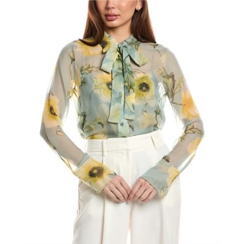 Oscar de la Renta button front tie-neck silk shirt
