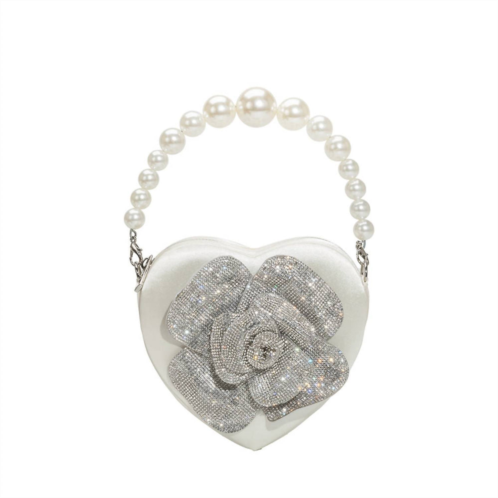 Melie Bianco womens mila satin & pearl heart crossbody bag in white