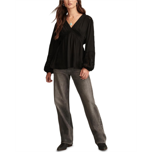 Lucky Brand Ott Cutwork Smocked Top