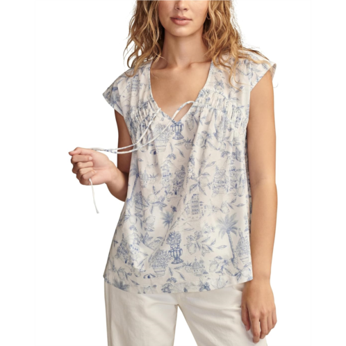 Lucky Brand Ruched Tiefront Short Sleeve Shirt