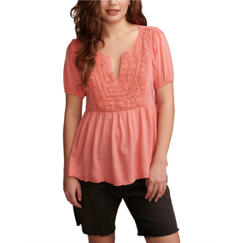 Lucky Brand Crochet Yoke Babydoll Top