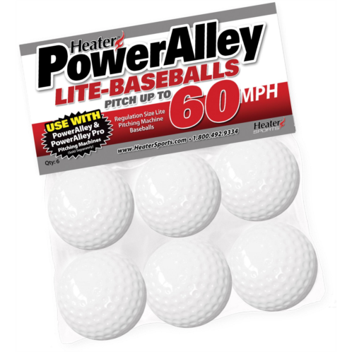 Heater Sports PowerAlley 60 MPH White Lite Baseballs (6 Pack)