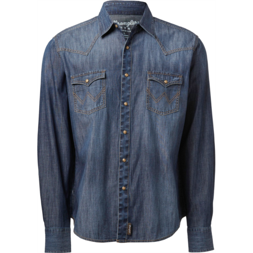 Wrangler Mens Retro Premium Long Sleeve Snap Shirt Jean Blue