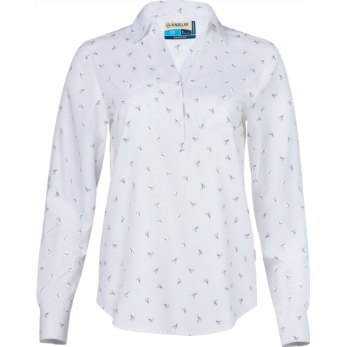 Magellan Outdoors Womens Aransas Pass Long Sleeve Henley Stripe Shirt BRIGHT WHITE LEAVES