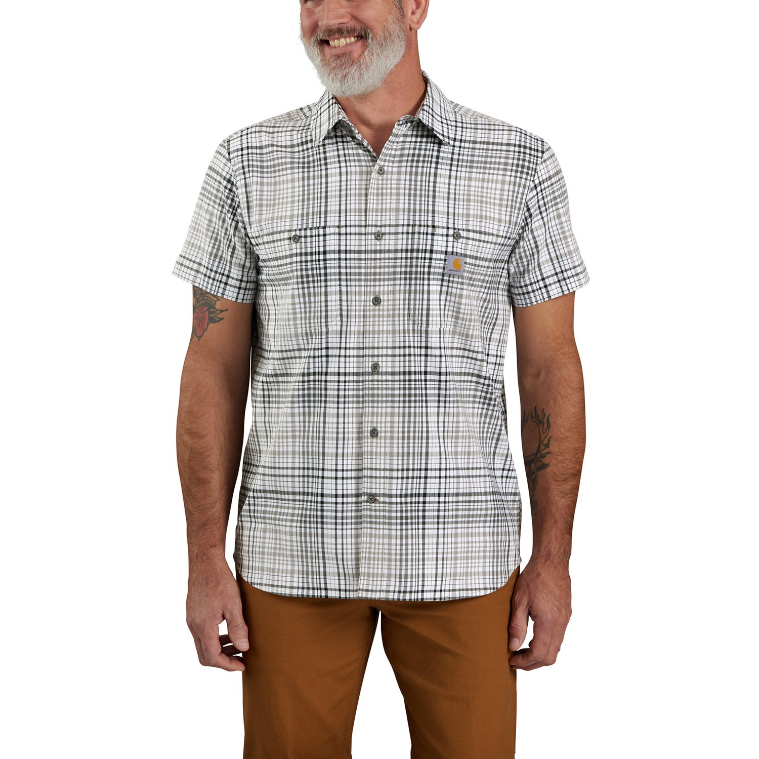 Carhartt Mens Rugged Flex Relaxed Fit Lightweight Plaid Button-Up Shirt