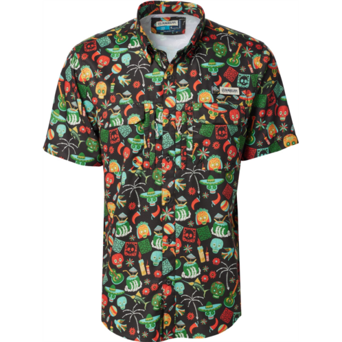 Magellan Outdoors Mens Dia De Los Muertos Print Short Sleeve Fishing Shirt Navy