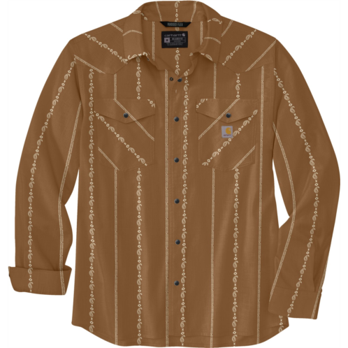 Carhartt Mens Montana Rugged Flex Long Sleeve Button Down Print Shirt Brown