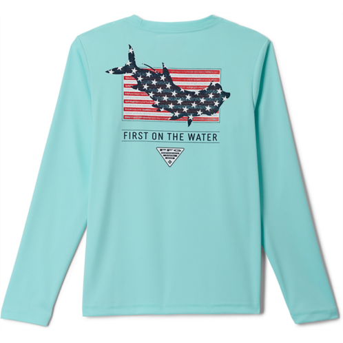 Columbia Sportswear Boys Terminal Tackle PFG Fins and Stripes Long Sleeve T-shirt Light Blue 01