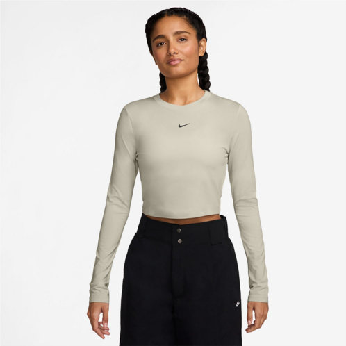 Nike Sportswear Womens Chill Knit Long-Sleeve Cropped Top Black / Black