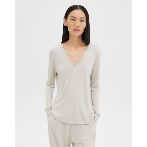 Theory Ribbed V-Neck Top in Silk-Modal