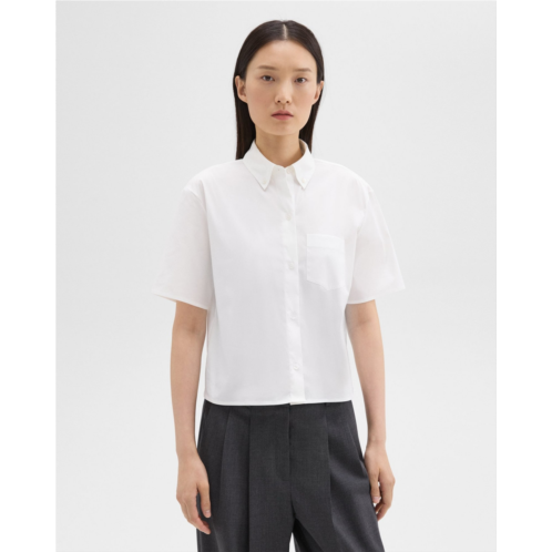 Theory Cropped Short-Sleeve Shirt in Good Cotton