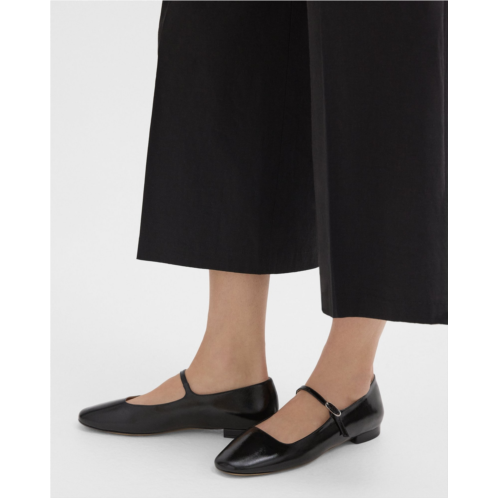 Theory Mary Jane Ballerina Flat in Crinkled Patent Leather