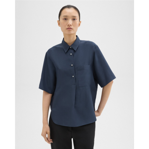 Theory Short-Sleeve Silk Popover Shirt