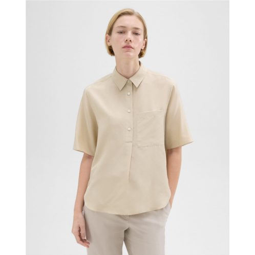 Theory Short-Sleeve Silk Popover Shirt