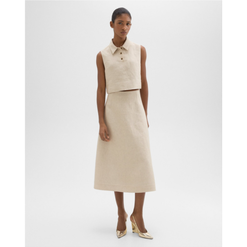 Theory Midi Circle Skirt in Basket Weave Linen