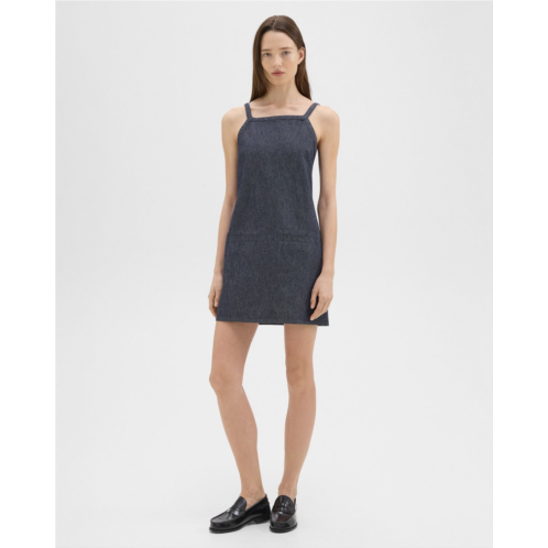 Theory Square Neck Mini Dress in Crisp Denim