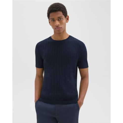 Theory Cable Knit Short-Sleeve Sweater in Cotton