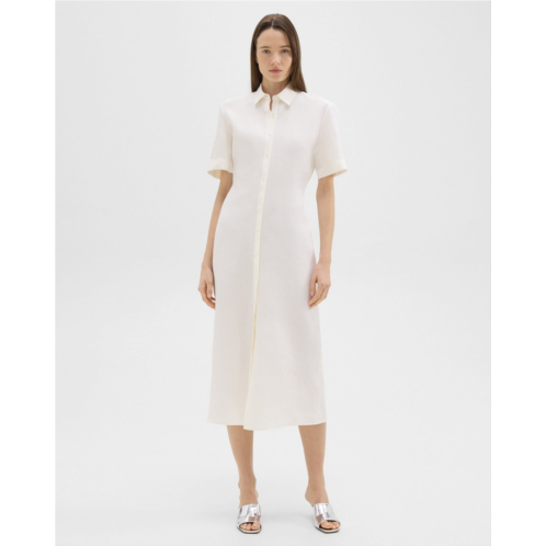 Theory Short-Sleeve Shirt Dress in Galena Linen