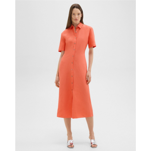 Theory Short-Sleeve Shirt Dress in Galena Linen