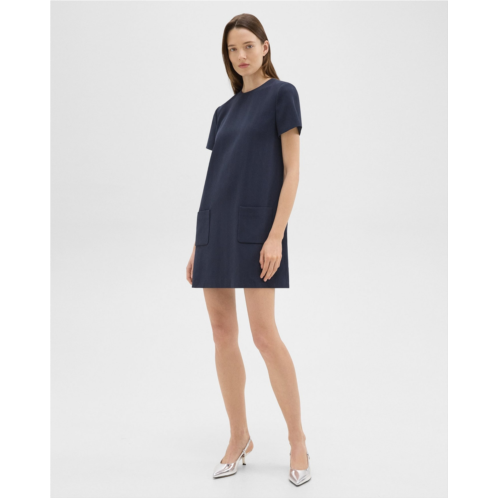 Theory Short-Sleeve Mini Dress in Striped Admiral Crepe