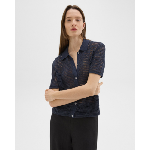 Theory Mesh Short-Sleeve Shirt in Linen-Viscose