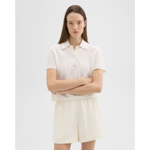 Theory Cropped Polo in Linen-Viscose