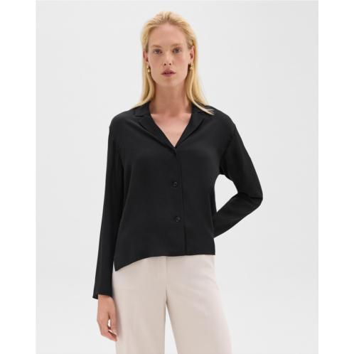 Theory Notched Lapel Blouse in Silk Georgette