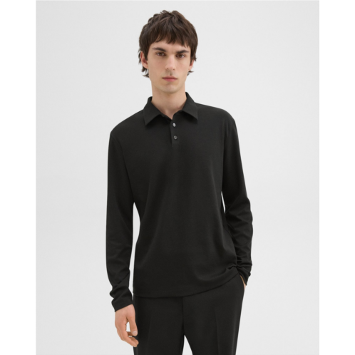 Theory Long-Sleeve Polo Shirt in Cotton Jersey