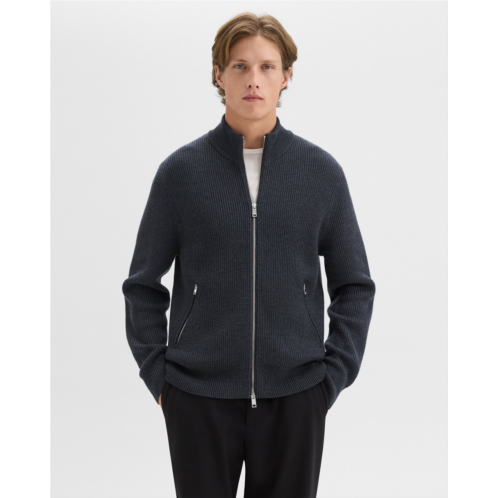 Theory Ribbed Zip-Up Cardigan in Merino Wool