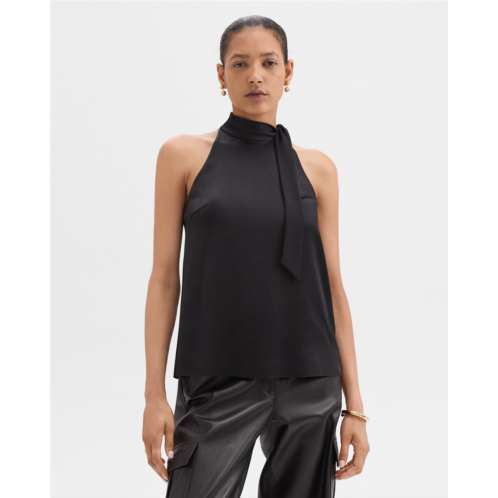 Theory Tie-Neck Halter Top in Textured Satin