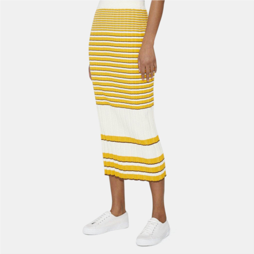 Theory Striped Midi Skirt in Cotton Blend Rib Knit