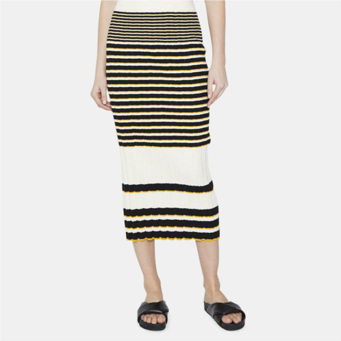 Theory Striped Midi Skirt in Cotton Blend Rib Knit
