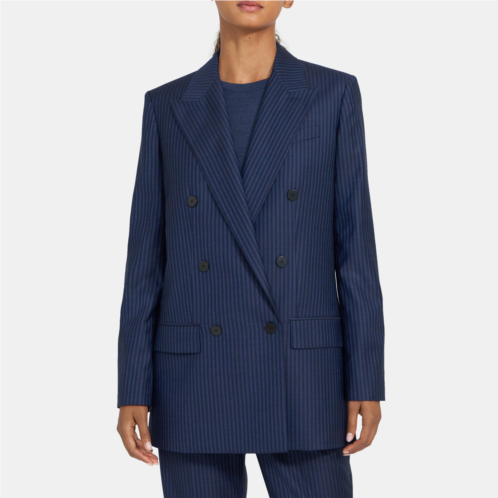 Theory Straight Double-Breasted Jacket in Striped Wool