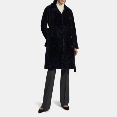 Theory Double-Breasted Trench Coat in Shearling