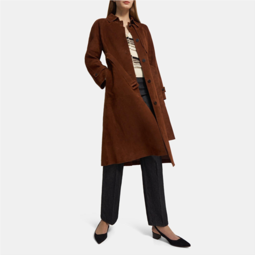 Theory Belted Trench Coat in Cotton-Bonded Suede