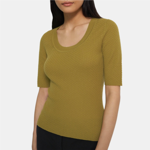 Theory Short-Sleeve Scoop Neck Sweater in Merino Wool