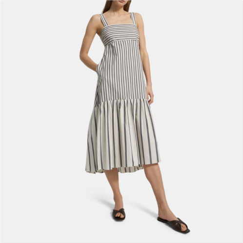 Theory Tie-Back Dress in Striped Cotton Poplin
