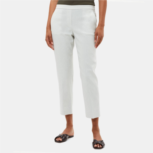 Theory Slim Cropped Pull-On Pant in Linen Blend Melange