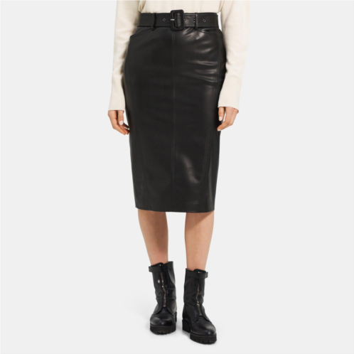 Theory Belted Midi Skirt in Stretch Faux Leather
