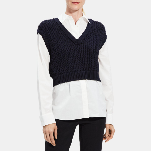 Theory Combo Sweater Vest Shirt in Stretch Cotton