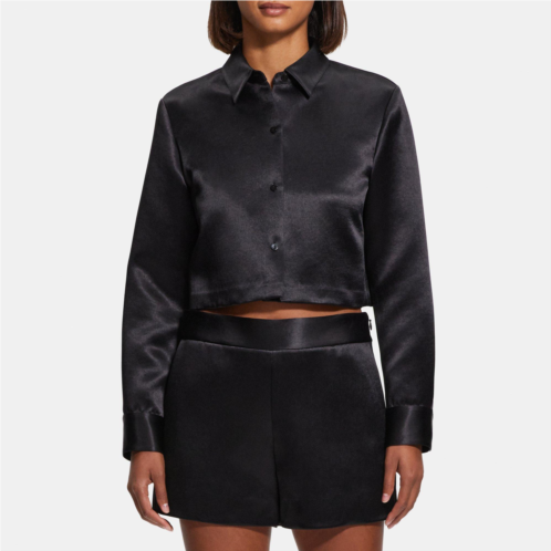 Theory Cropped Shirt in Bonded Satin